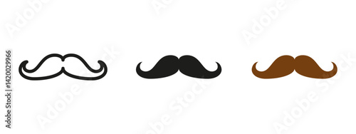 Mustache icon. Curled facial hair vector illustration. Grooming and style symbol for barbershops and mens fashion. Classic handlebar mustache pictogram representing masculinity and retro identity.