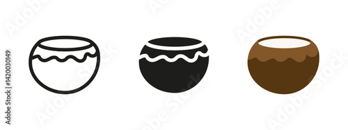 Coconut icon. Tropical nut with cracked shell vector illustration. Exotic fruit symbol for summer drinks and beach scenes. Refreshing organic food pictogram for tropical vacation concepts.