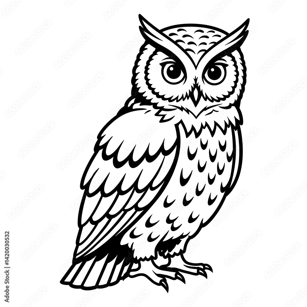 Owl Illustration - Standing Bird Outline Owl Illustration - Standing Bird Outline