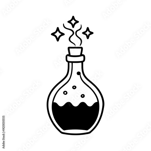 Potion bottles with magic smoke silhouette illustration