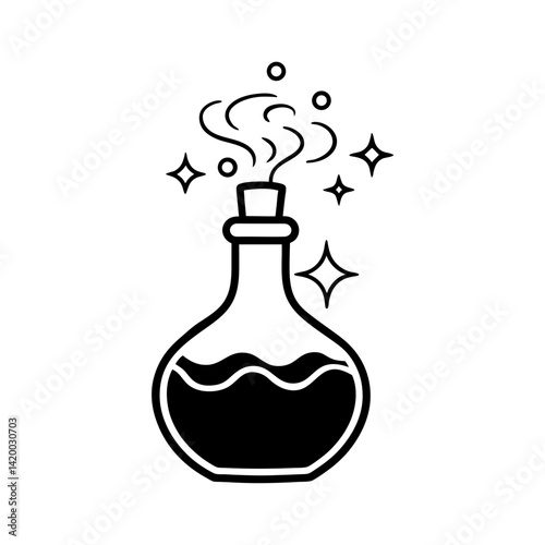 Potion bottles with magic smoke silhouette illustration