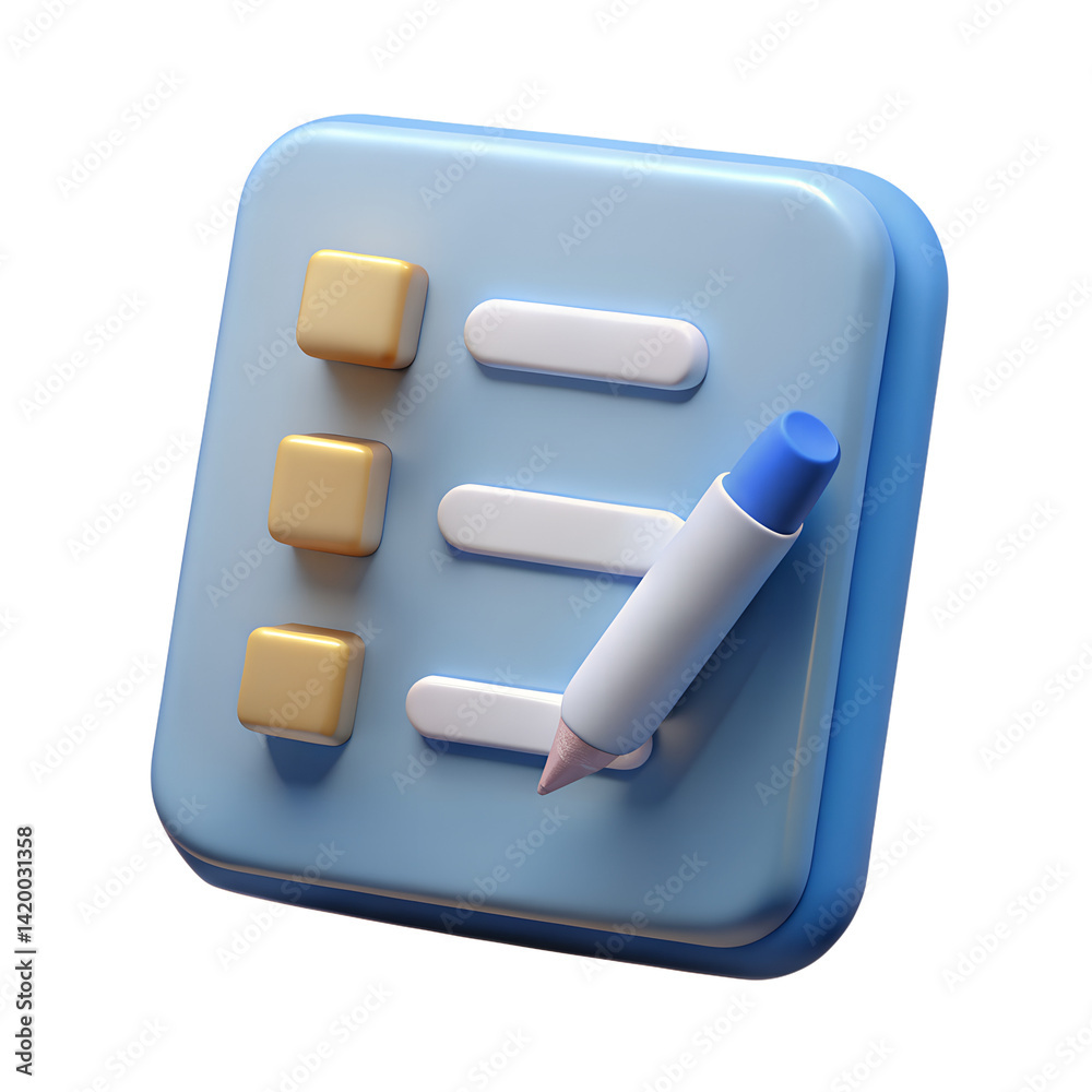 3d quiz sheet with checkbox and pen on a Transparent background 3d quiz sheet with checkbox and pen on a Transparent background