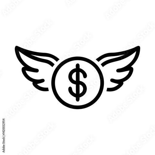Black dollar sign with wings logo symbol, finance and wealth concept