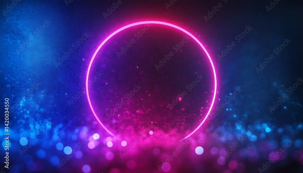Neon Circle Fantasy: An abstract, ethereal scene dominated by a vibrant neon circle, floating amidst swirling particles and a gradient of captivating colors. Neon Circle Fantasy: An abstract, ethereal scene dominated by a vibrant neon circle, floating amidst swirling particles and a gradient of captivating colors.