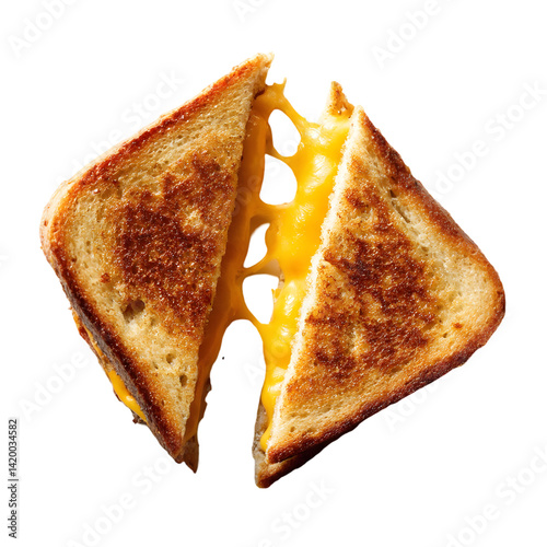 Grilled cheese sandwich cut top view isolated die cut 