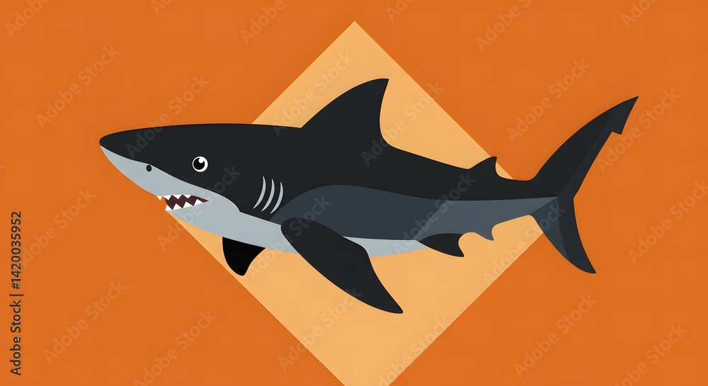 Naklejka premium Illustration of a Great White Shark Against an Abstract Orange Background