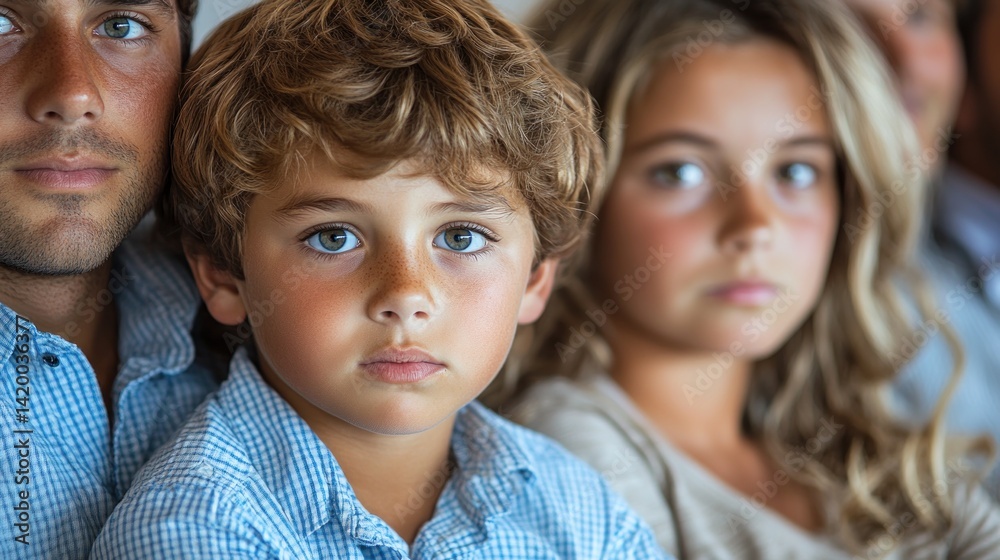 A young boy with curly hair is focused, surrounded by family members in a warm atmosphere A young boy with curly hair is focused, surrounded by family members in a warm atmosphere