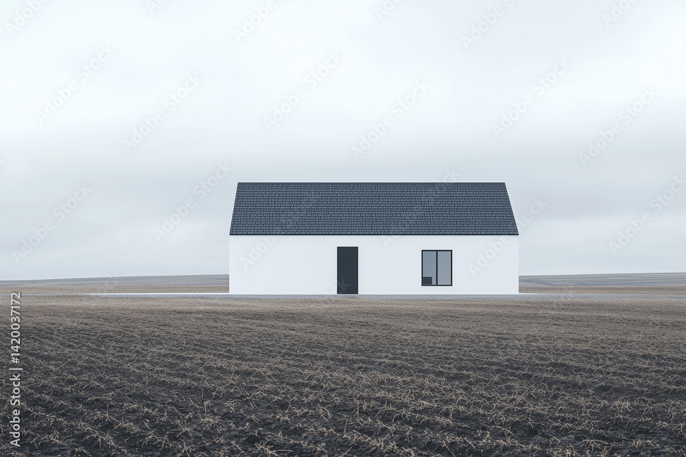 Isolated White House in Open Field