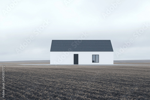 Obraz na płótnie Isolated White House in Open Field w salonie