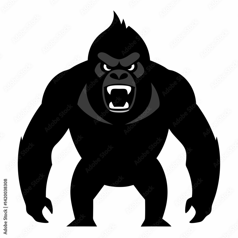 Angry Gorilla vector silhouette illustration isolated on white background Angry Gorilla vector silhouette illustration isolated on white background