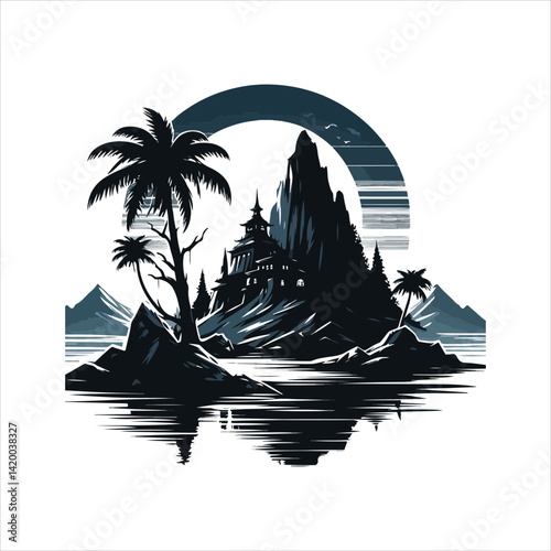 mysterious island at dusk