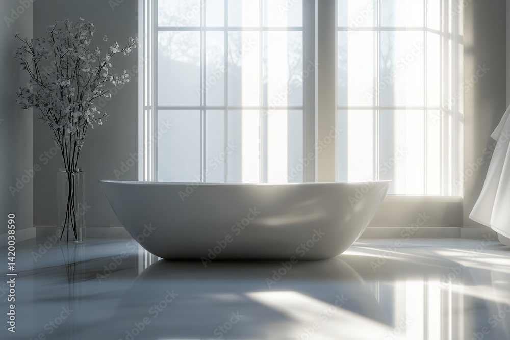 Sunlit Bathroom with Freestanding Bathtub