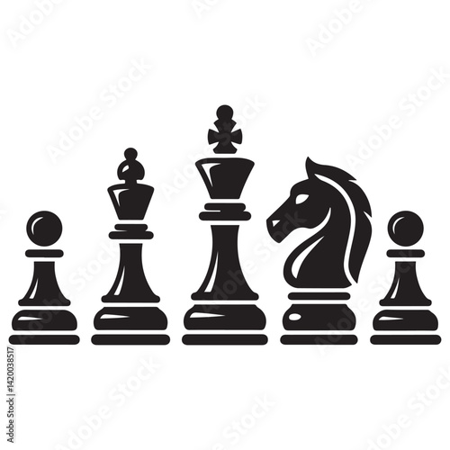 Set of Vector Black silhouettes chess pieces icons in flat style with white background