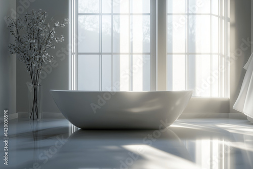 Obraz na płótnie Sunlit Bathroom with Freestanding Bathtub w salonie