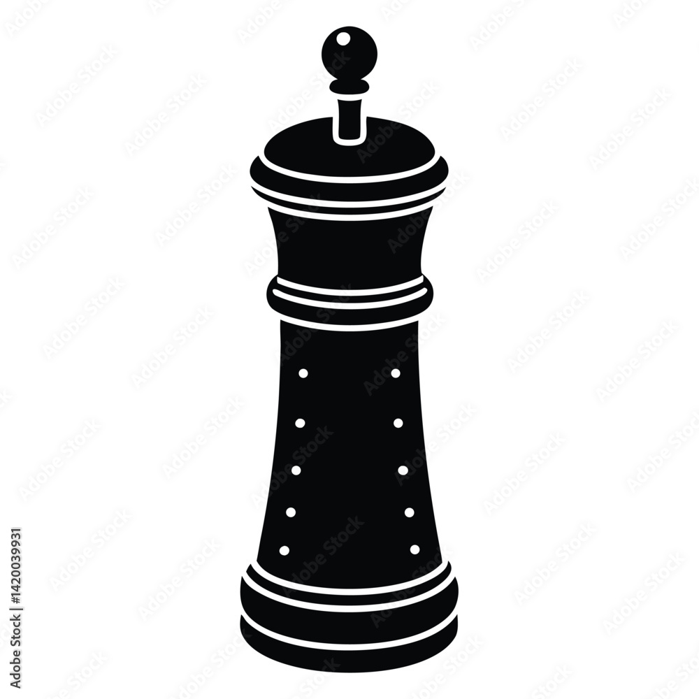 Fototapeta premium Isolated Black Vector pepper mill WIith White Background
