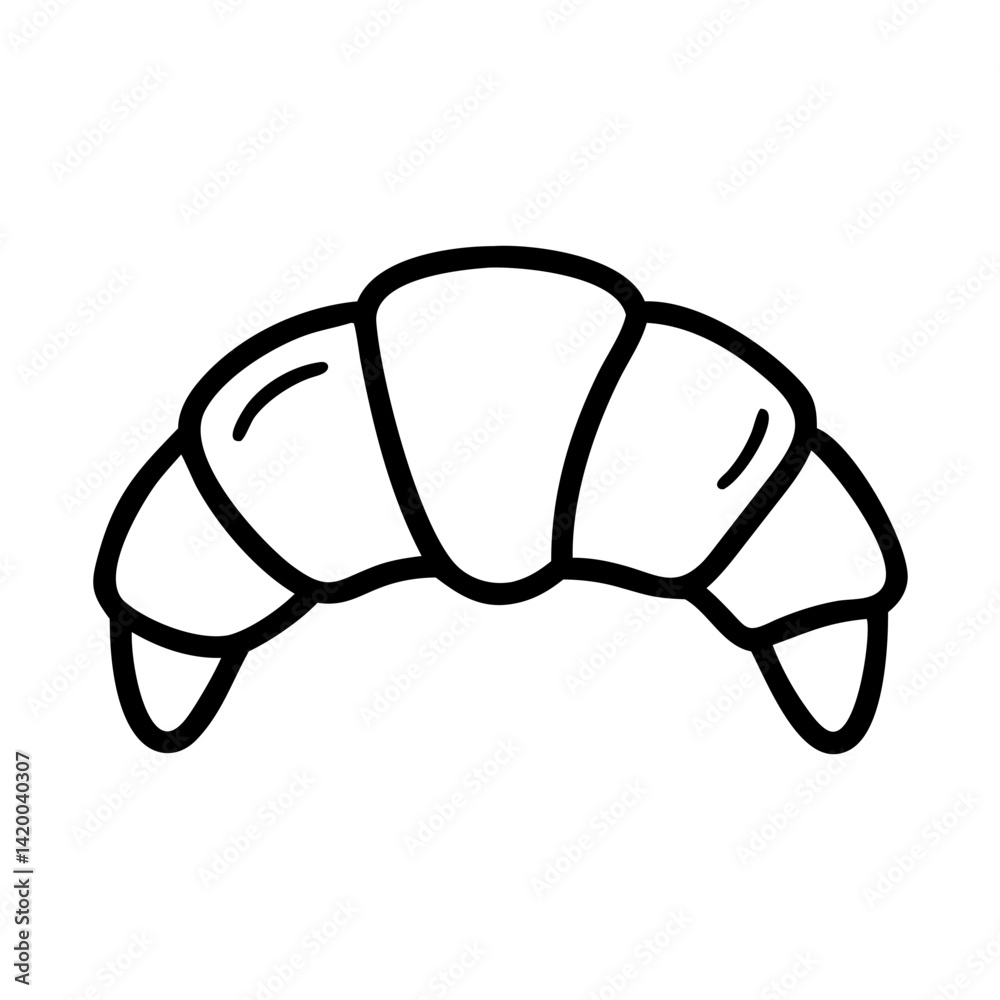 Obraz premium Simple hand drawn black outline sketch of a croissant on a transparent background for bakery illustration, food concept, or a cafe menu icon.