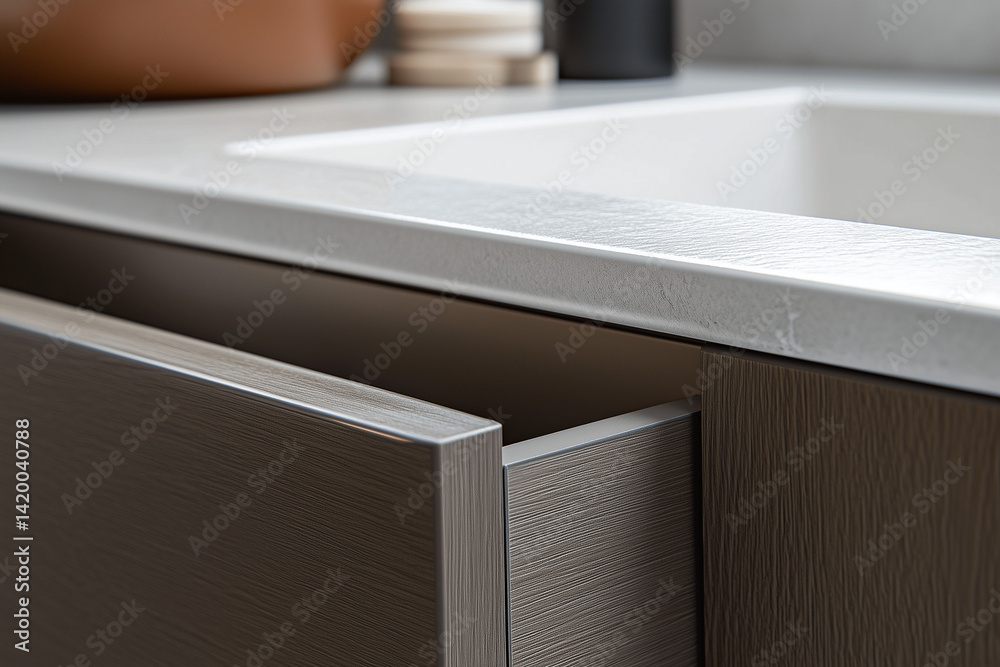 Minimalist Close-Up of Modern Cabinet and White Countertop