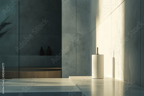  Minimal Bathroom Interior with Vertical Light and Shadows