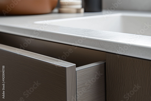 Obraz na płótnie Minimalist Close-Up of Modern Cabinet and White Countertop w salonie