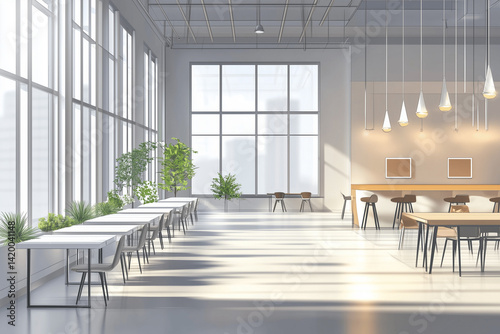 Obraz na płótnie Bright Minimal Office Interior with Large Windows and Natural Light w salonie