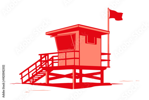 lifeguard hut waving flag clip art