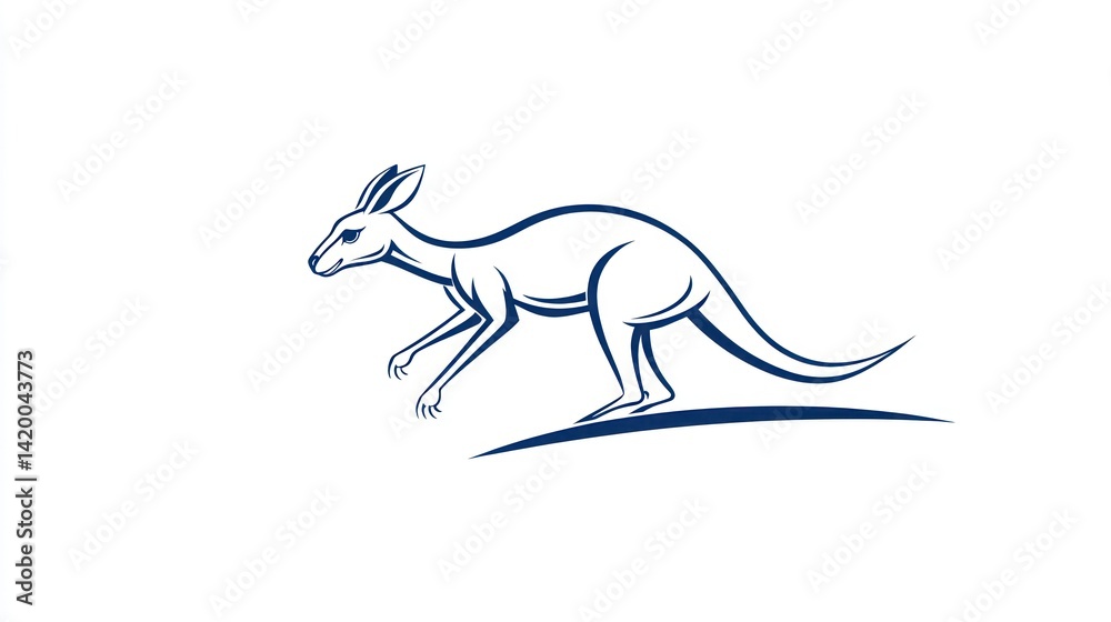Fototapeta premium Kangaroo Silhouette, Running, White Background