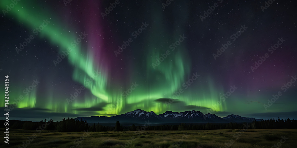 Naklejka premium A softly glowing aurora borealis effect with streaks of light in greens and purples. AI-generated