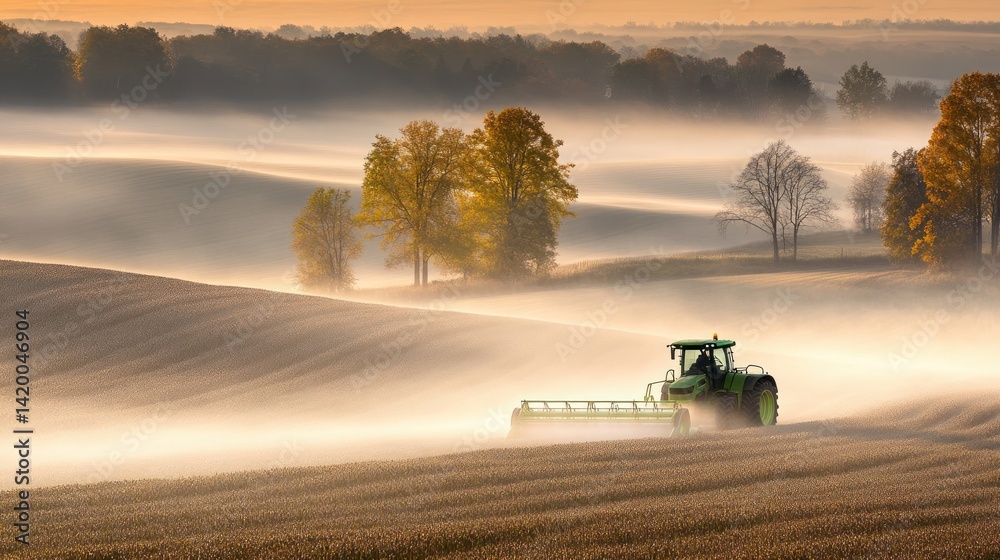 Fototapeta premium Fertilizer application by tractor on soy field