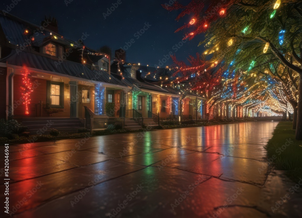 Obraz premium Vibrant red, green, blue, & yellow Christmas lights twinkle festively , merry, festive background