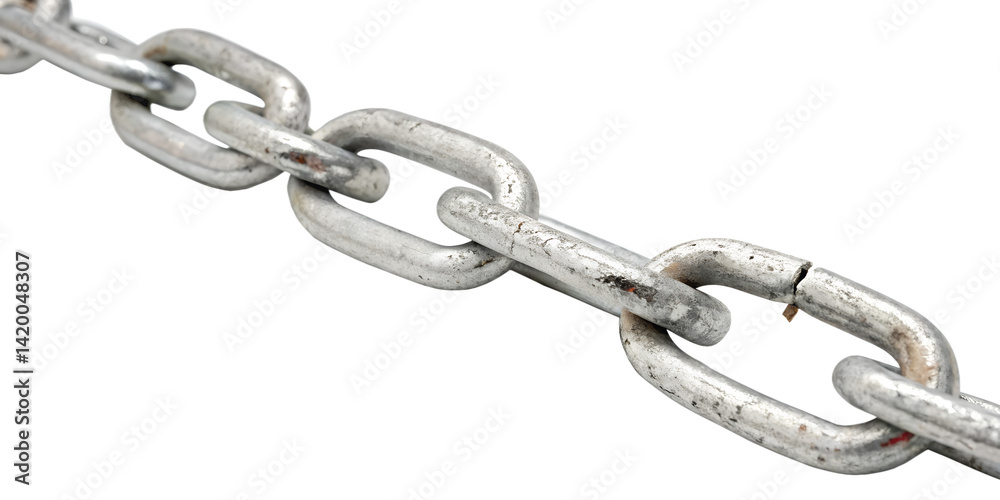 Obraz premium Watercolor Broke steel chain Weak link Failure concept isolated on transparent background