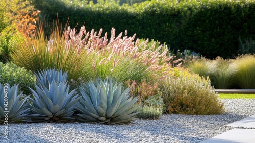 Beautiful Desert Garden with Succulents and Ornamental Grasses