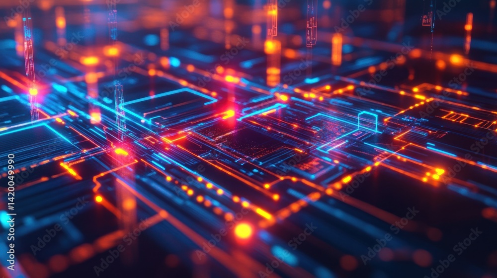 Vibrant Digital Circuitry with Glowing Data Streams Vibrant Digital Circuitry with Glowing Data Streams