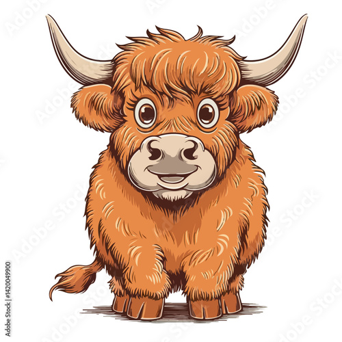 Cute highland cows funny vector white background

