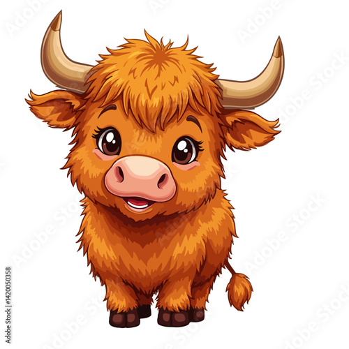 Cute highland cows funny vector white background
