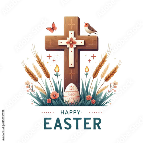 Happy easter sunday with cross vector