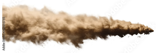 Sandstorm, brown dusty cloud border or dry sand flying with gust of wind, brown smoke realistic texture with small particles on islated transfarent background, PNG.