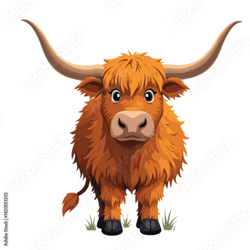 Cute highland cows funny vector white background
