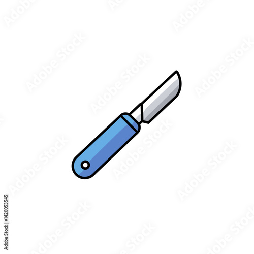 Blue Handle Knife Icon on White Background  