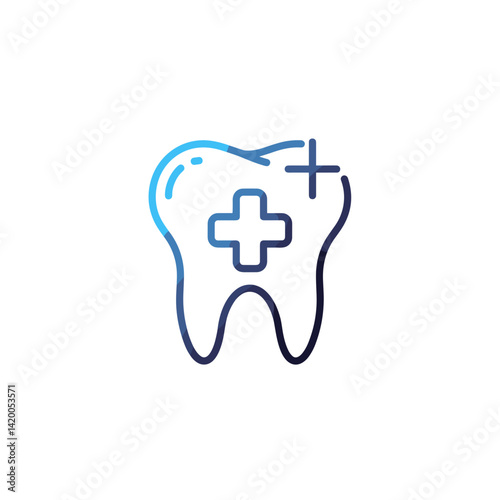 Dental care tooth icon with medical cross in blue gradient  