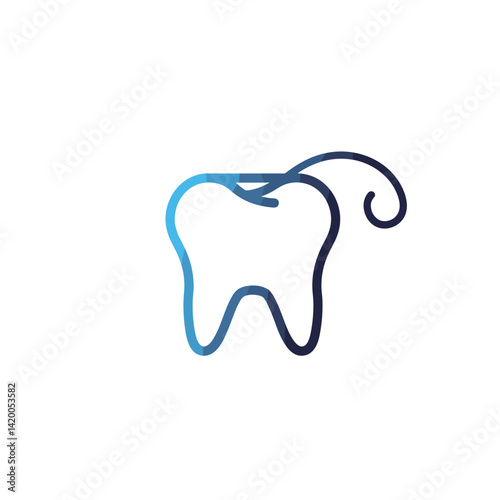 Tooth with Dental Floss Icon in Minimalist Style  