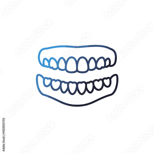 Dental model showcasing teeth alignment in blue outline style  