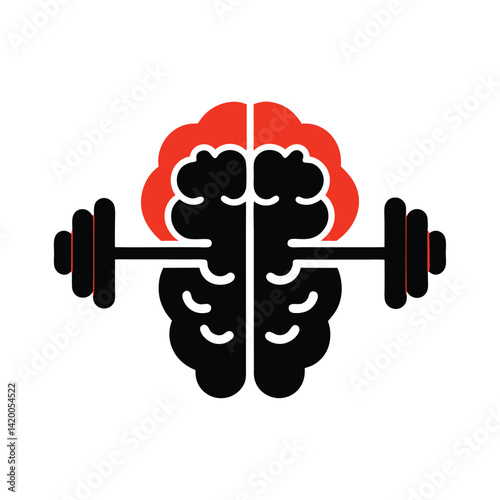 brain with weights or dumbbell mental strength icon