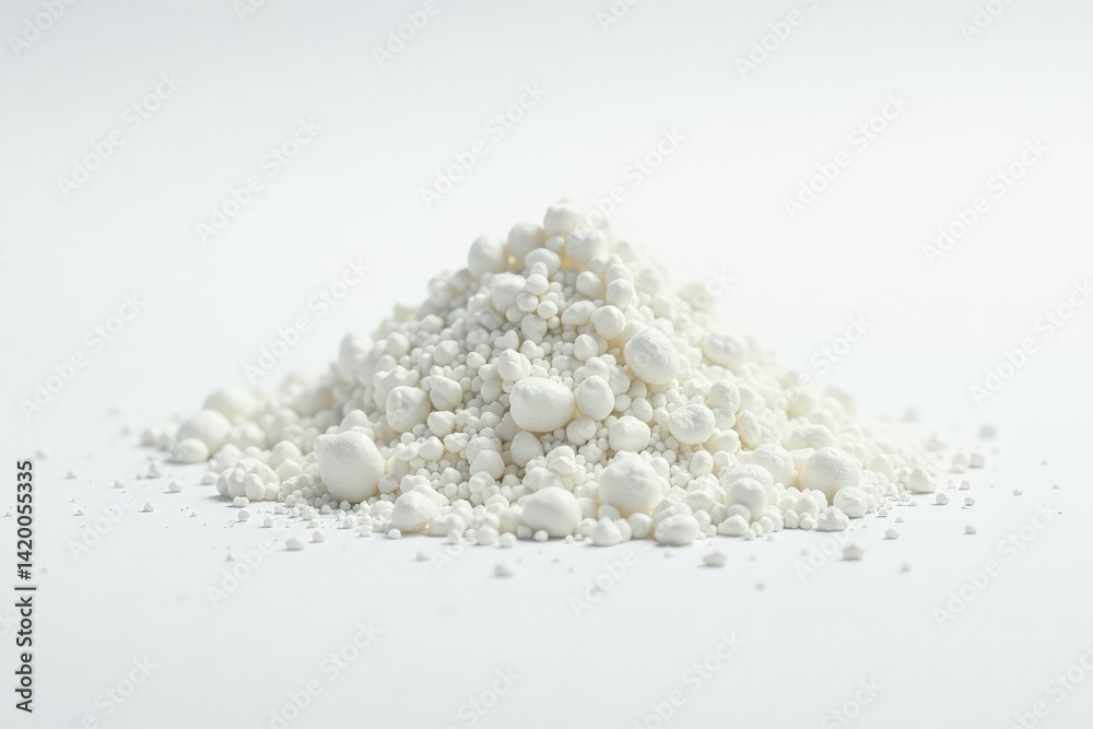 Pile of white granulated sugar on white background, refined, clean, crystalline Pile of white granulated sugar on white background, refined, clean, crystalline