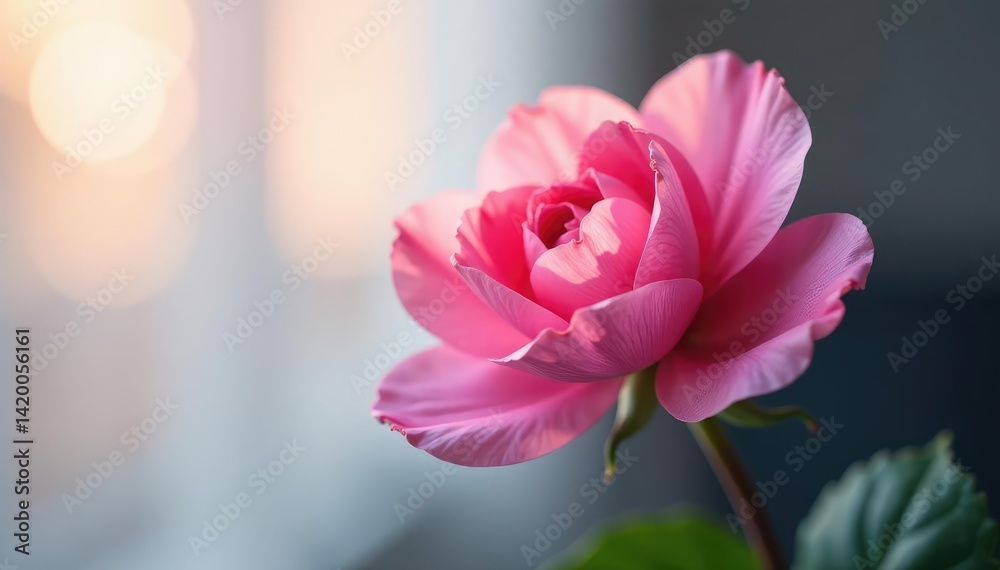 Fototapeta premium Soft light highlights the delicate shape of a single bloom, blooming flower, subtle contrast, color isolation
