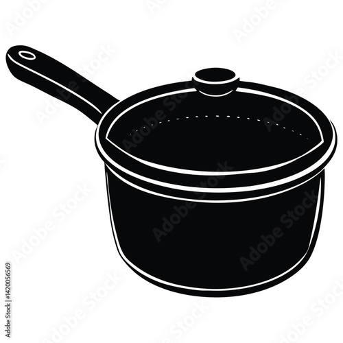 Isolated Black Vector saucepan WIith White Background