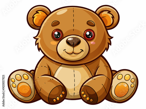 A high-quality vector illustration of a soft brown teddy bear with button eyes and stitched paws, isolated on a white background