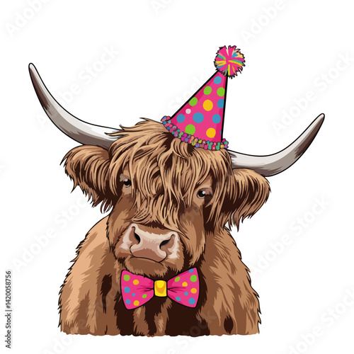 Cute highland cows funny vector white background
