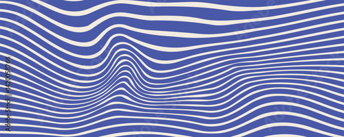 Blue wavy lines abstract background. Trendy psychedelic retro style backdrop. Waves, swirl and twirl pattern.
