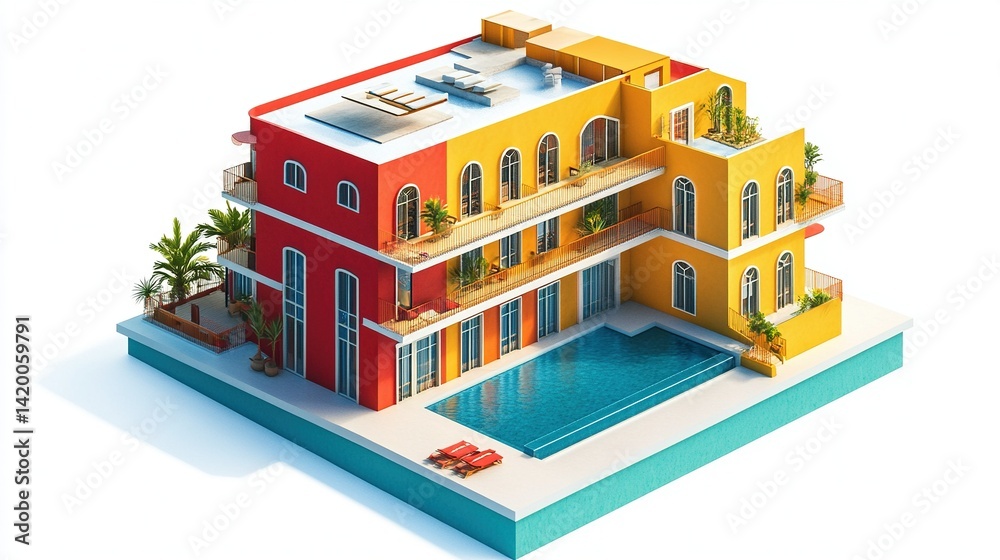 Fototapeta premium 3d orange colour building on white background