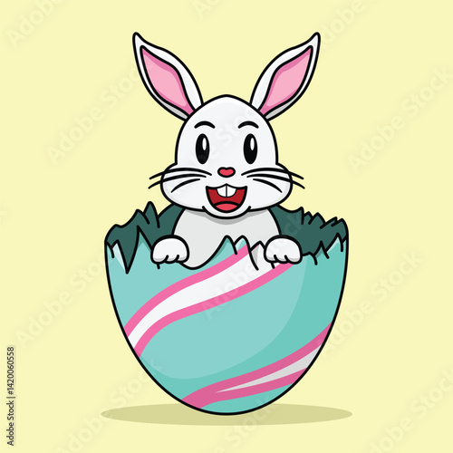 The illustration of a rabbit is in sharded egg to celebrate Easter